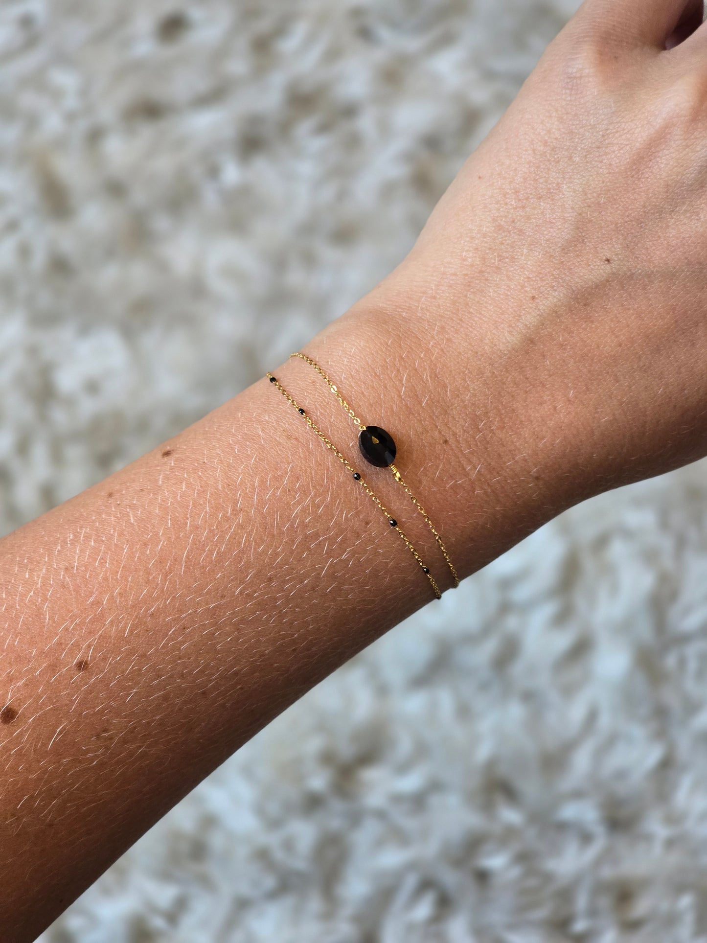 Double Row Steel Bracelet with Fine Black Onyx Stone