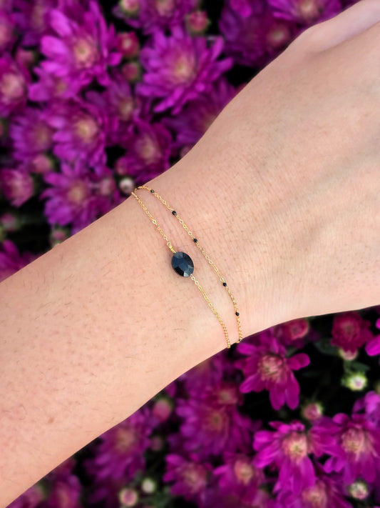 Double Row Steel Bracelet with Fine Black Onyx Stone